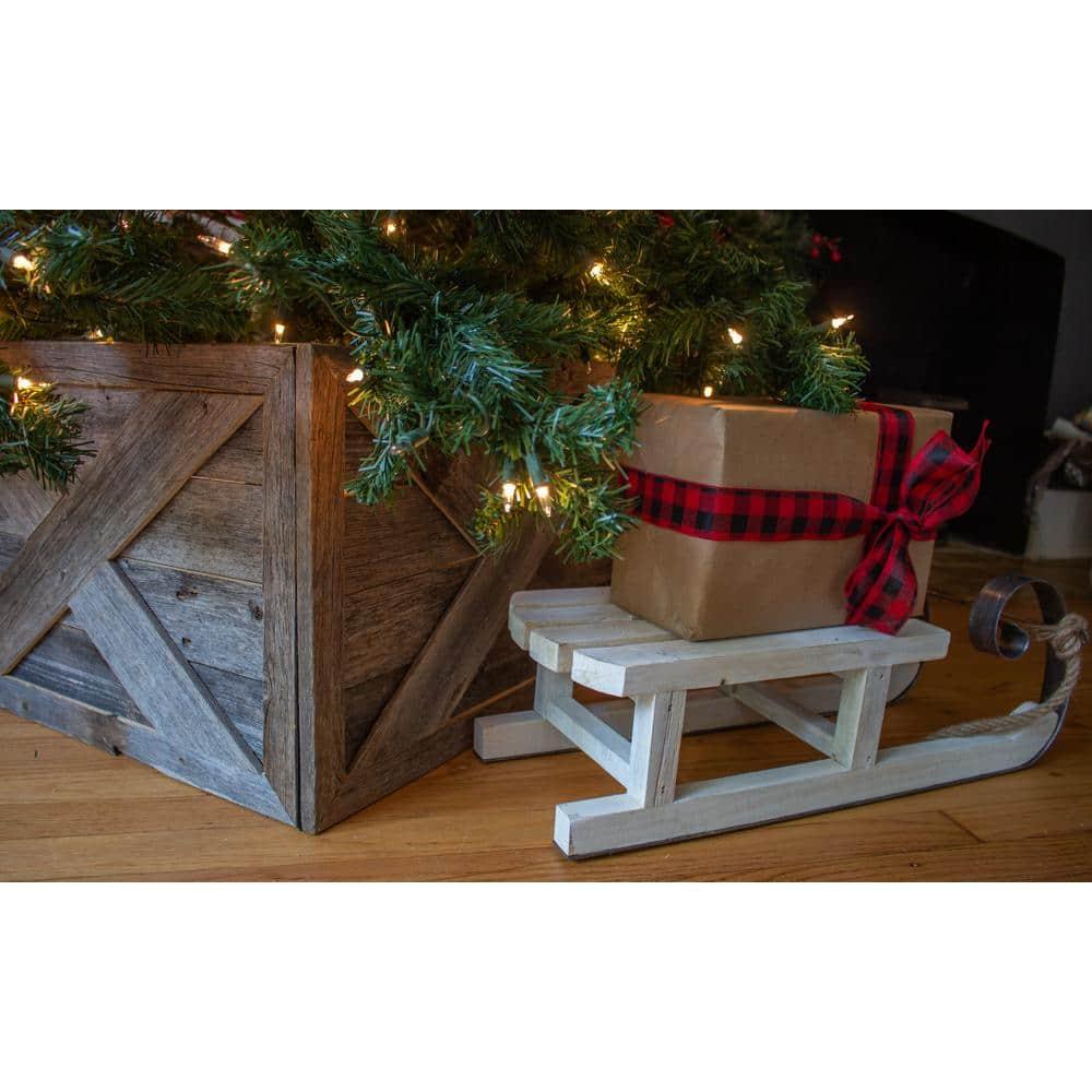 Farmhouse Deluxe 27 in. W x 14.5 in. H, 37 in. Dia, Weathered Gray Decorative Christmas Tree Box Collar