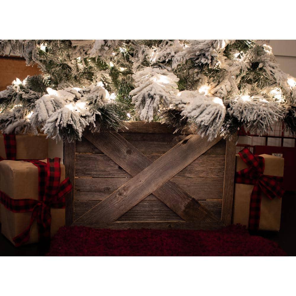 Farmhouse Deluxe 27 in. W x 14.5 in. H, 37 in. Dia, Weathered Gray Decorative Christmas Tree Box Collar
