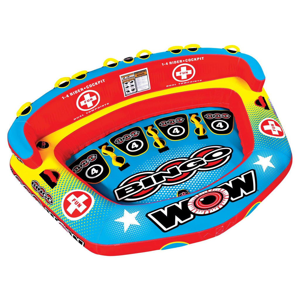 WOW World of Watersports 14-1080 Bingo 4 Inflatable, Secure Cockpit Seating Towable, Front and Back Tow