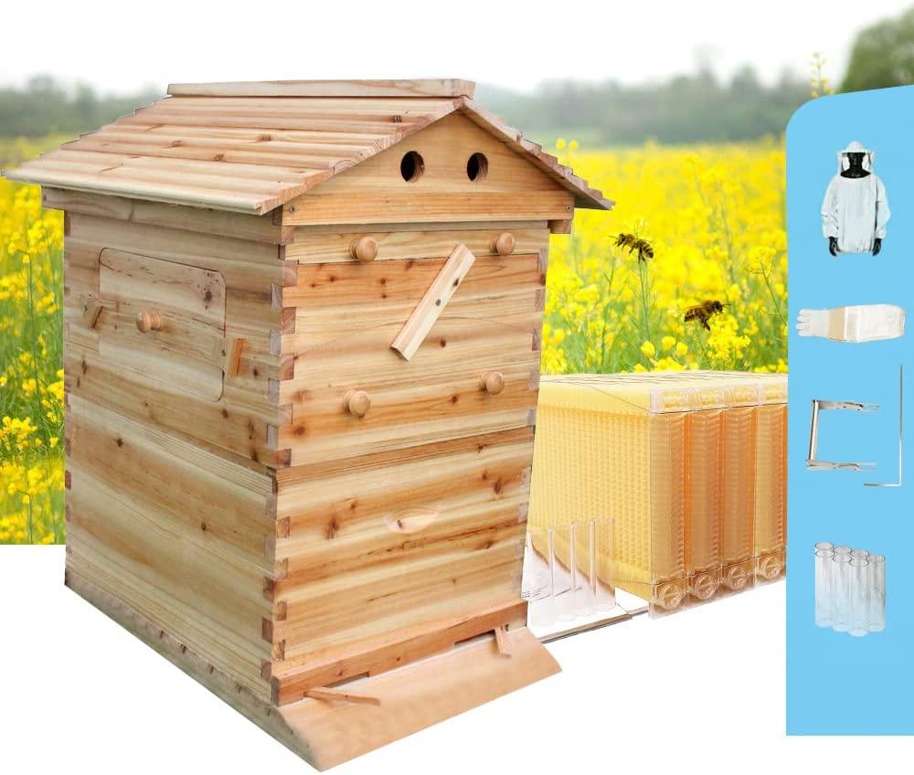 Yolpoco 7Pcs Auto Beehive Frame Comb, Automatic Wooden bee hive House kit，Auto Honey Hive Beehive Frames + Beekeeping Wooden House Beehive Boxes-Food Grade BPA