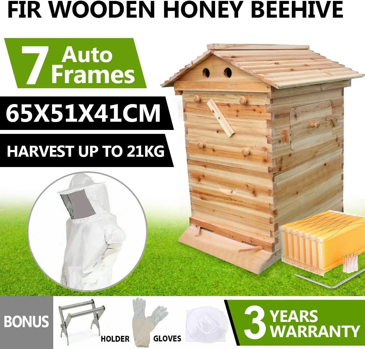 Yolpoco 7Pcs Auto Beehive Frame Comb, Automatic Wooden bee hive House kit，Auto Honey Hive Beehive Frames + Beekeeping Wooden House Beehive Boxes-Food Grade BPA