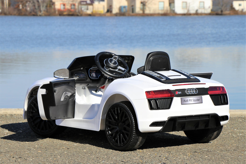 First Drive Audi R8 White Licensed Dual Electric Motor 12V Kids Ride-On Car &amp; Remote Control