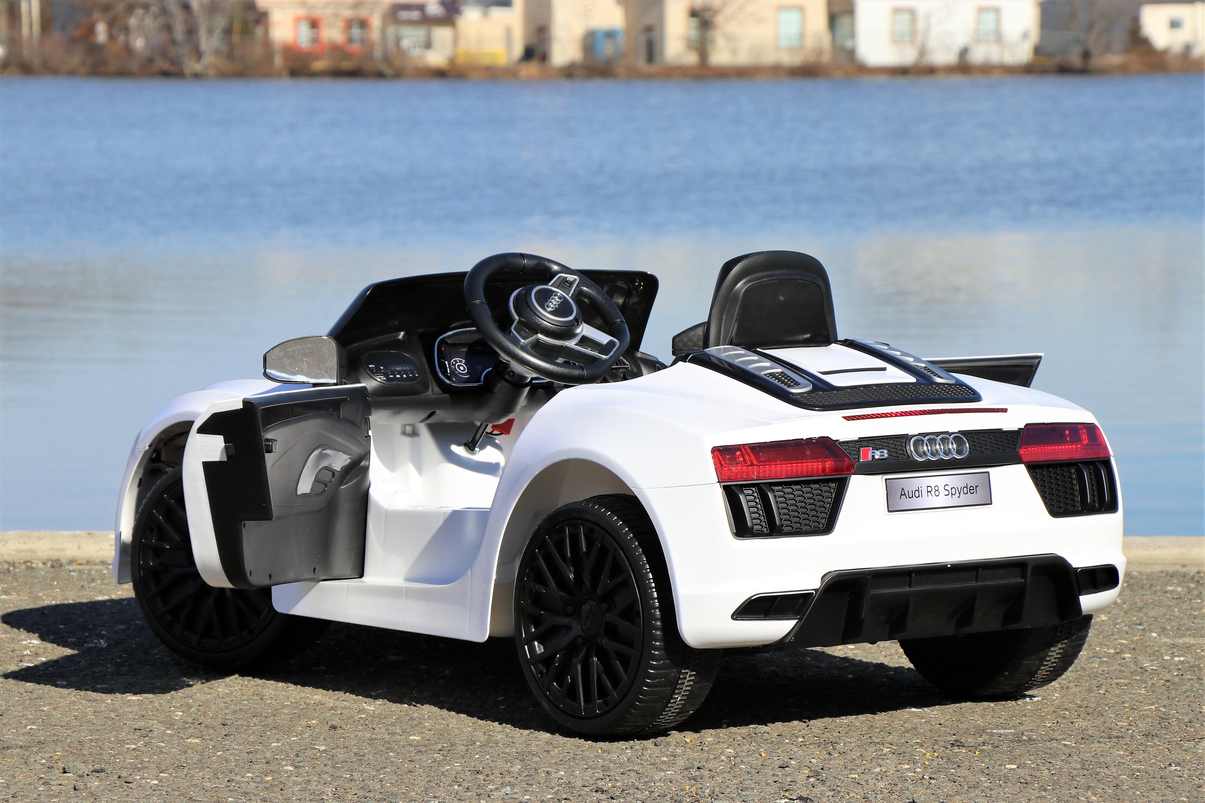 First Drive Audi R8 White Licensed Dual Electric Motor 12V Kids Ride-On Car &amp; Remote Control