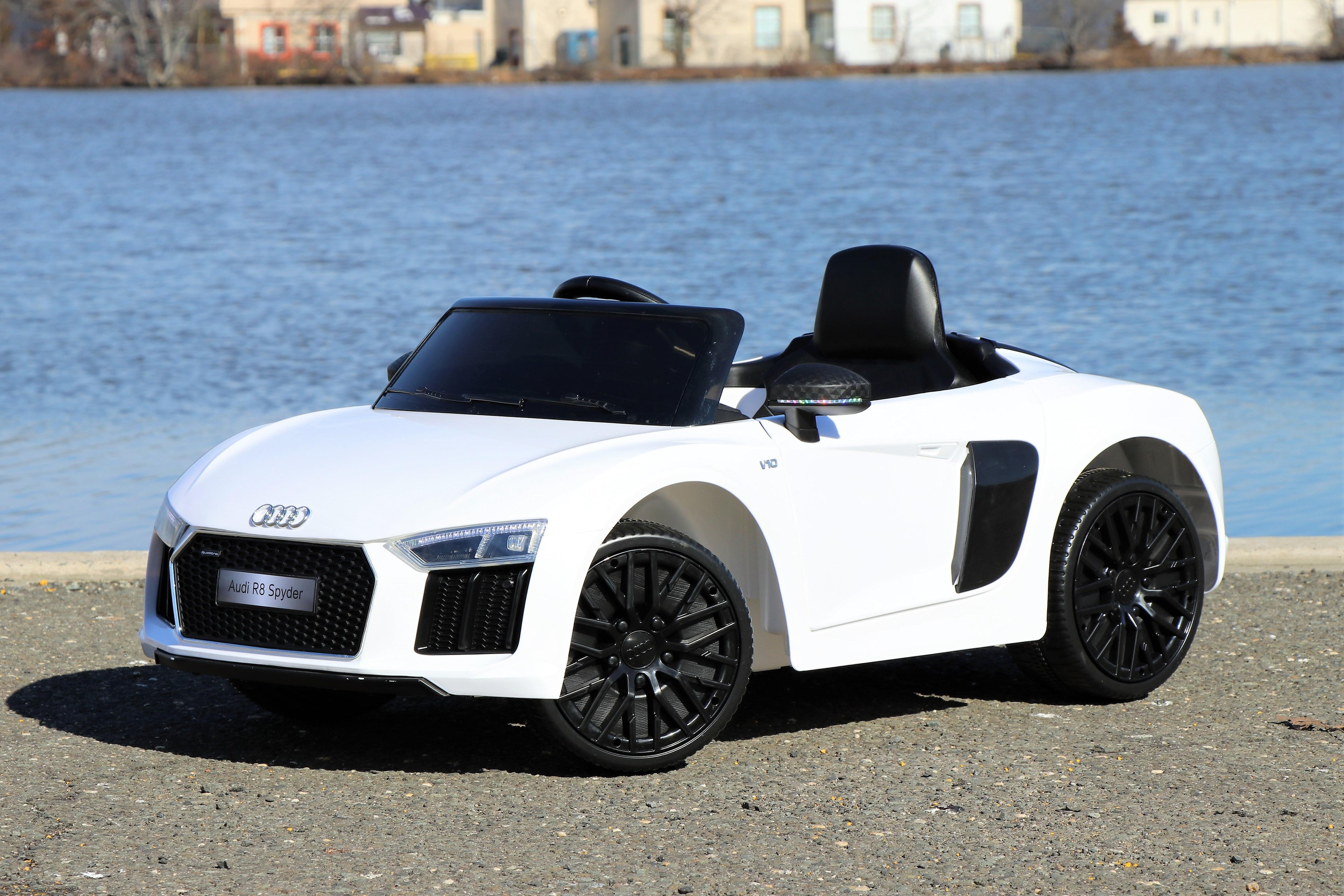 First Drive Audi R8 White Licensed Dual Electric Motor 12V Kids Ride-On Car &amp; Remote Control