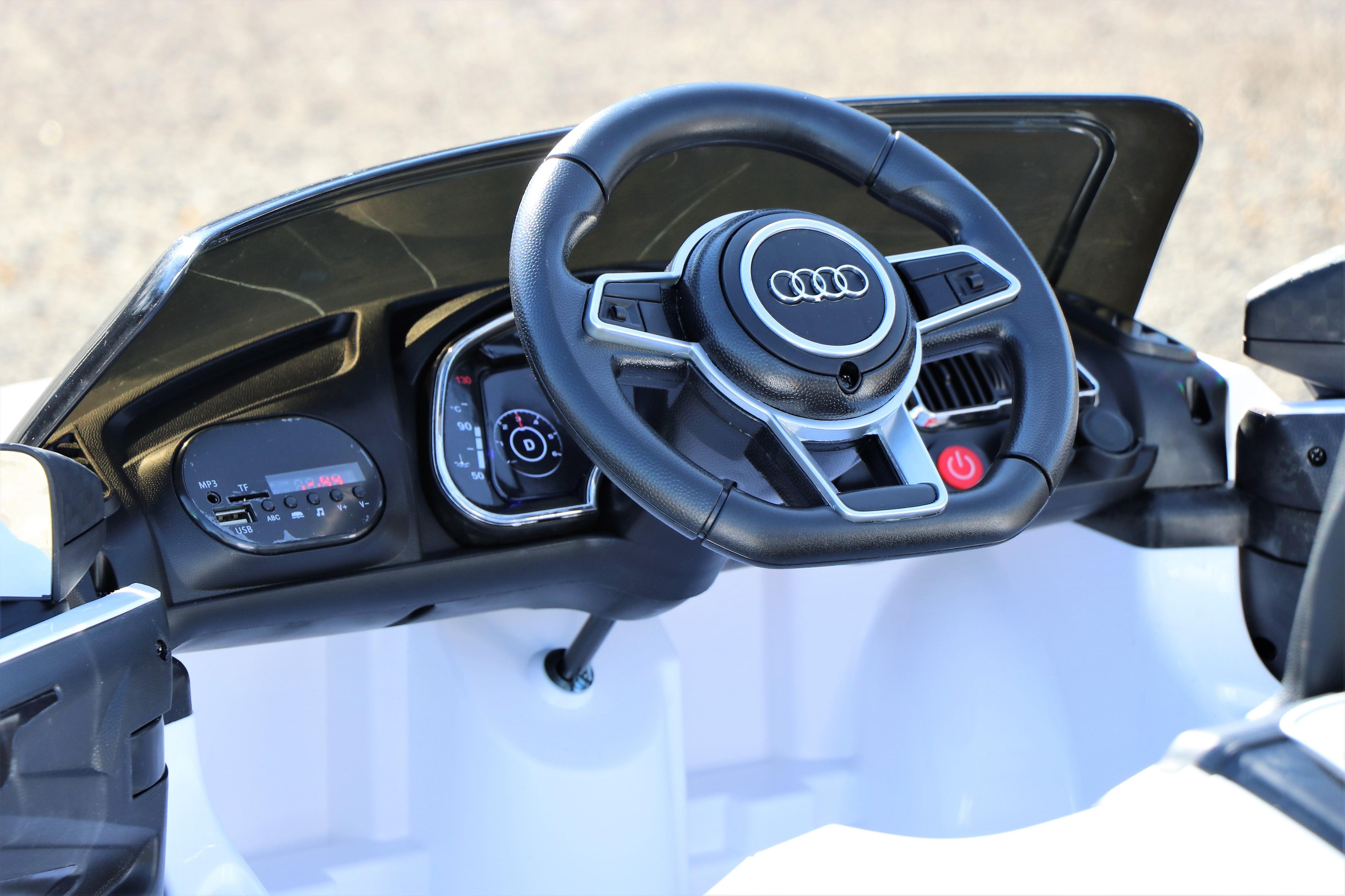First Drive Audi R8 White Licensed Dual Electric Motor 12V Kids Ride-On Car &amp; Remote Control