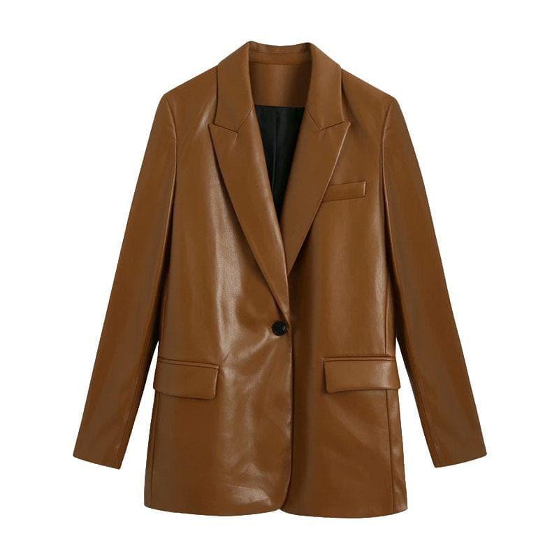 leather single button coat
