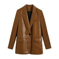 leather single button coat