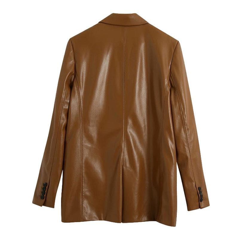 leather single button coat