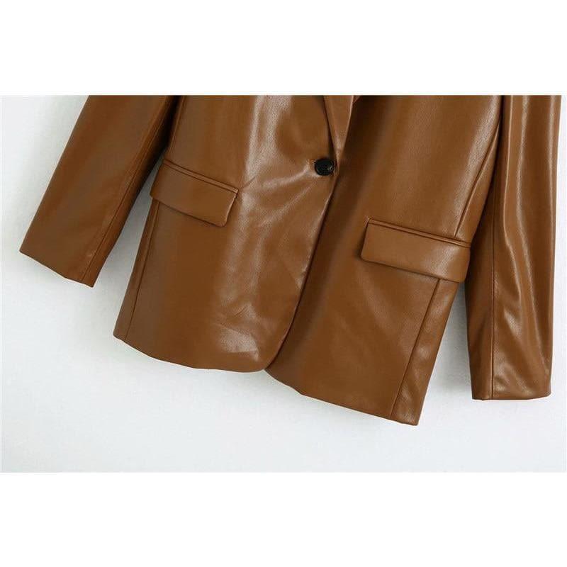leather single button coat