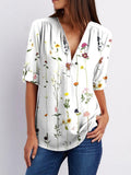 Fashion V-neck Long-sleeved Floral Printed Shirt