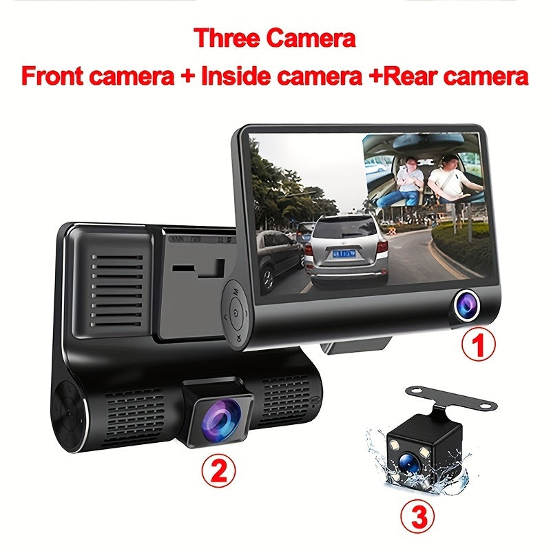 Three-record High-definition Night Vision  Driving Recorder Suction Cup Three-lens Car Front And Rear Simultaneous Video Tape Reversing Wide Angle