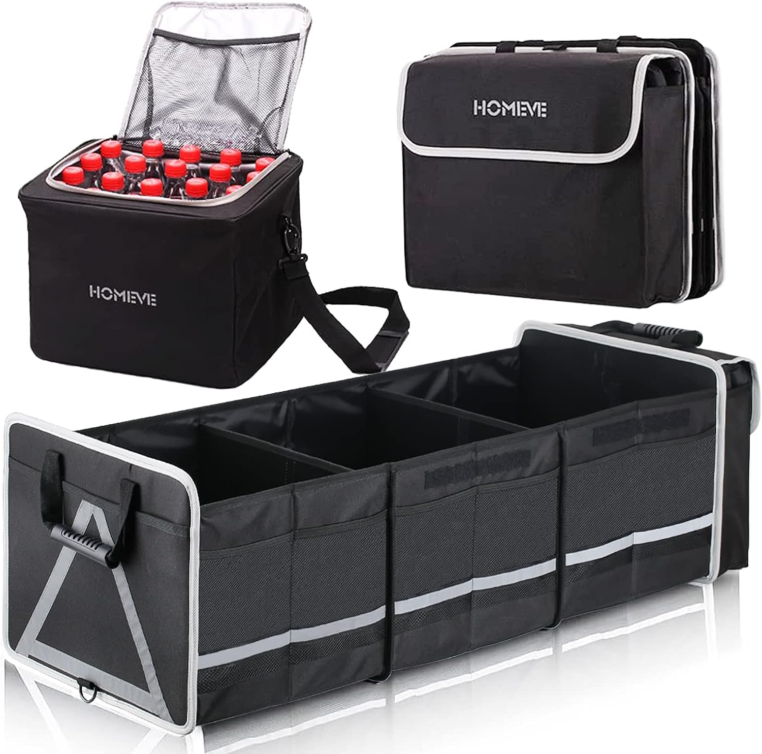 HOMEVE Extra Large Collapsible Trunk Organizer With Cooler Bag,3 Compartments Storage Organizer With Cover