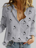 Star Print Cotton And Linen Long-sleeved Blouse