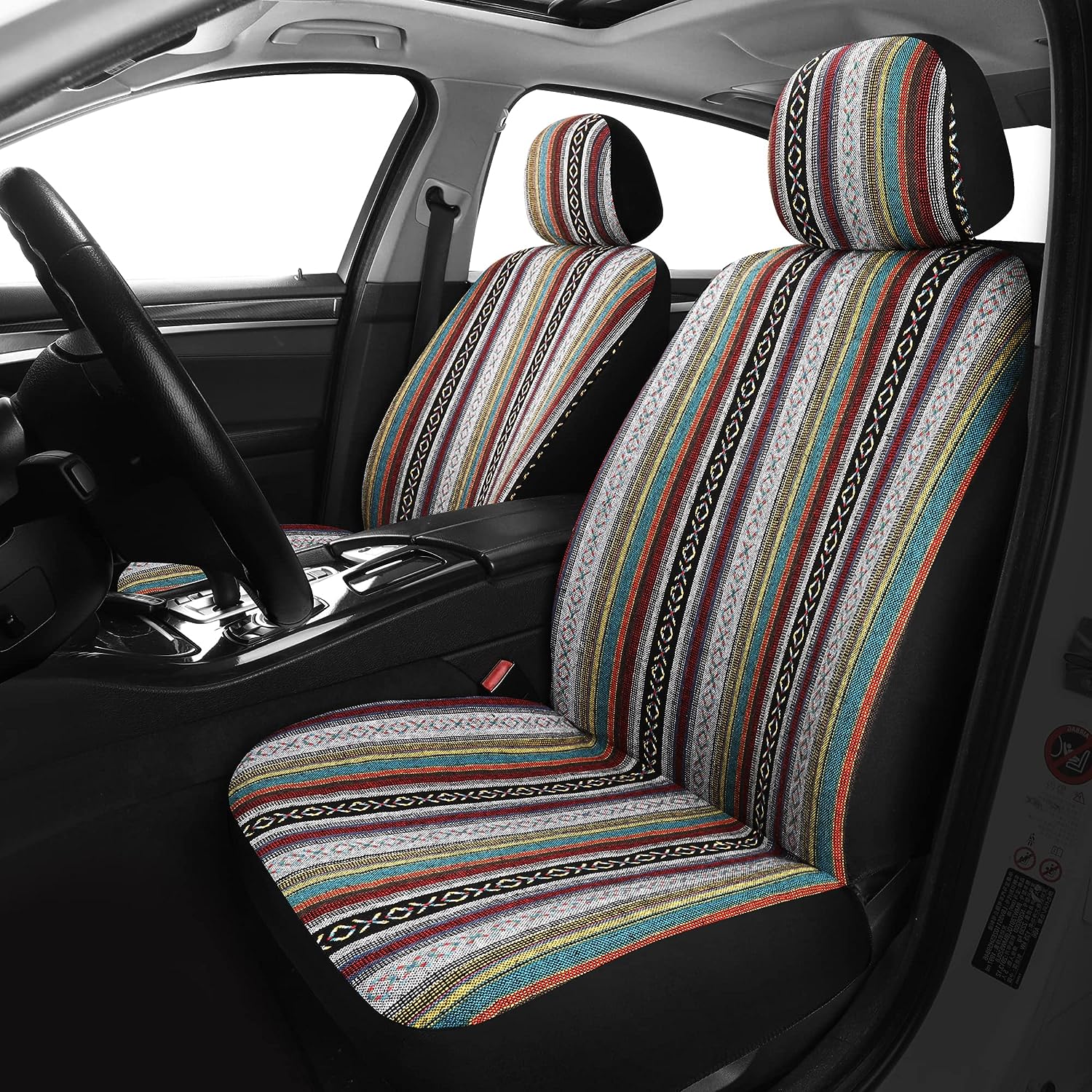 Pariitadin Baja Saddle Blanket Car Seat Covers Full Set with Seat Belt Pads, Washable Breathable Striped Woven Cloth Seat Covers for Cars Interior, Universal Fit Most Cars, Airbag Compatible, Red