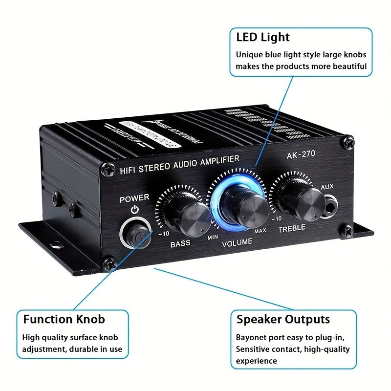 400W Mini Power Amplifier: Get Crystal Clear Audio With 2.0 Stereo Sound For Home/Car Theater System