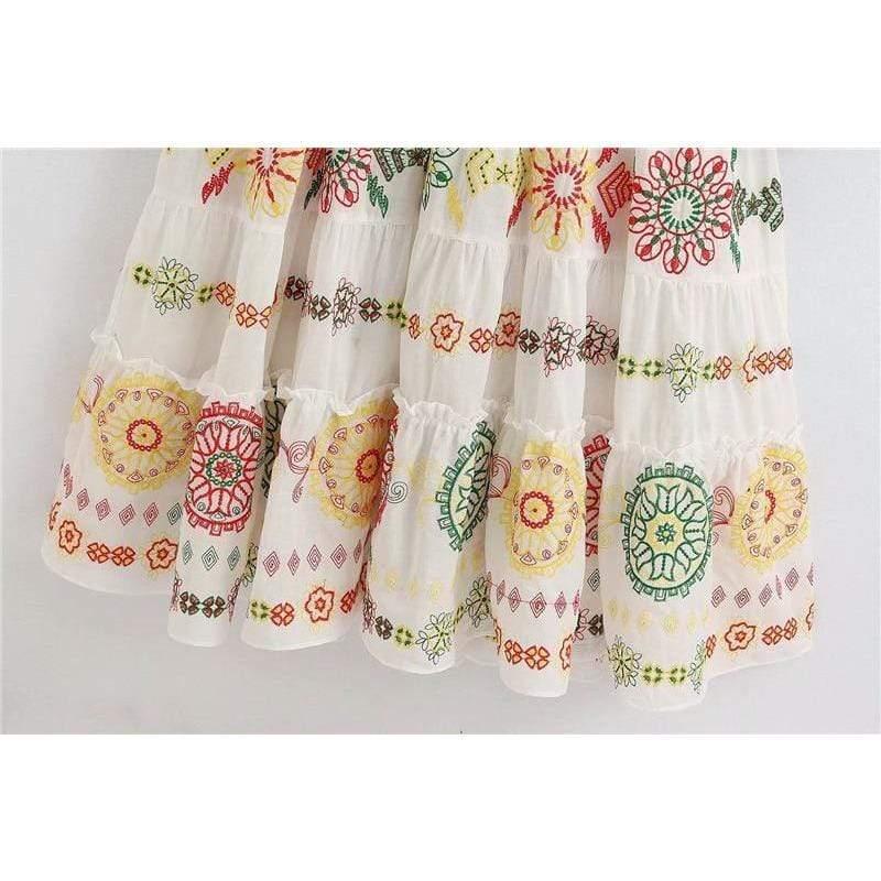 embroidered ruffled midi dress