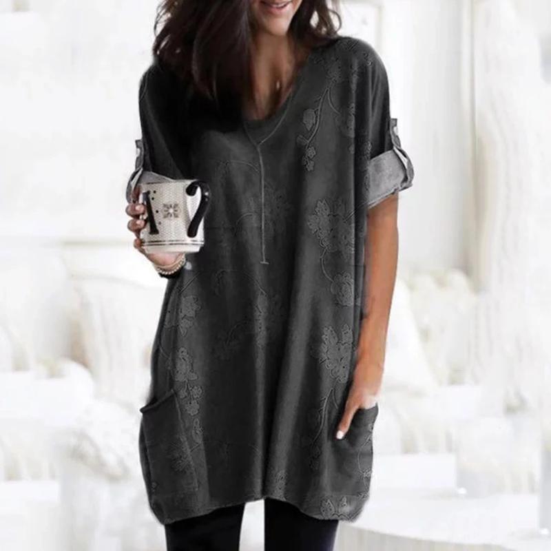 Temperament Printed V-Neck Loose Long Sleeve T-Shirt