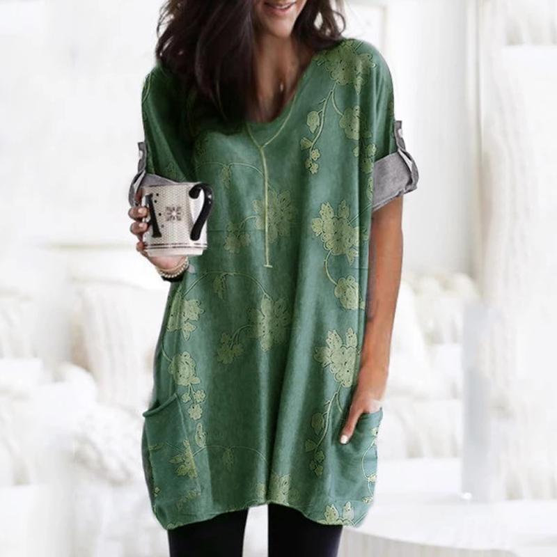 Temperament Printed V-Neck Loose Long Sleeve T-Shirt