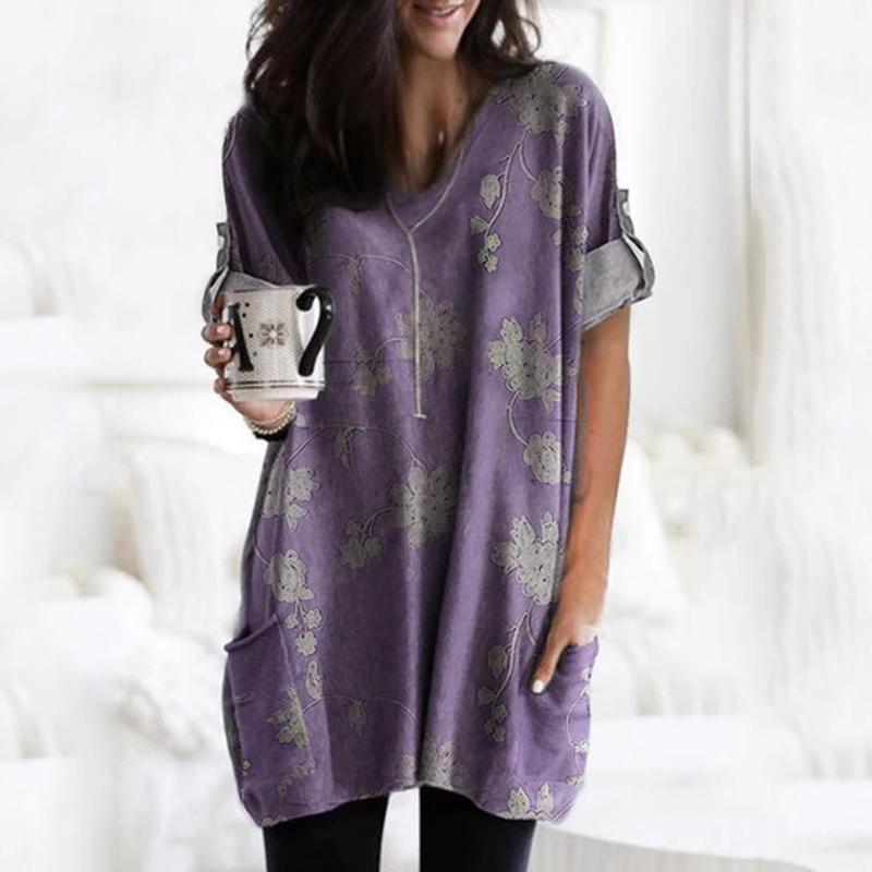 Temperament Printed V-Neck Loose Long Sleeve T-Shirt