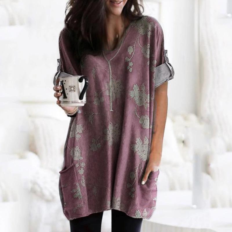Temperament Printed V-Neck Loose Long Sleeve T-Shirt