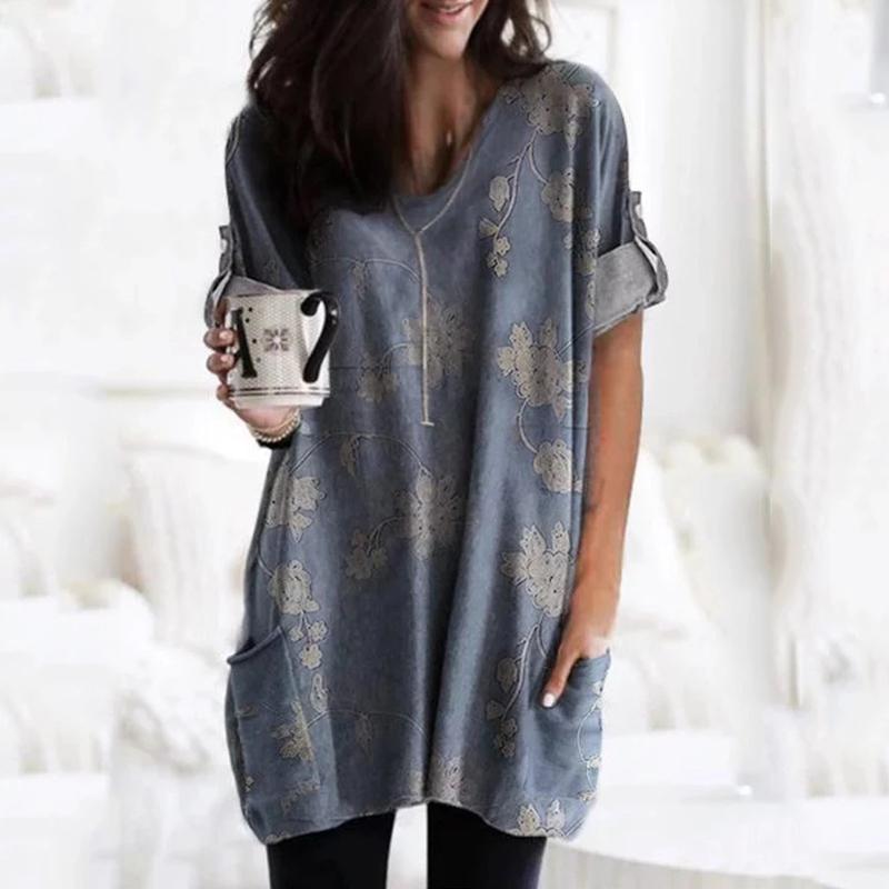 Temperament Printed V-Neck Loose Long Sleeve T-Shirt