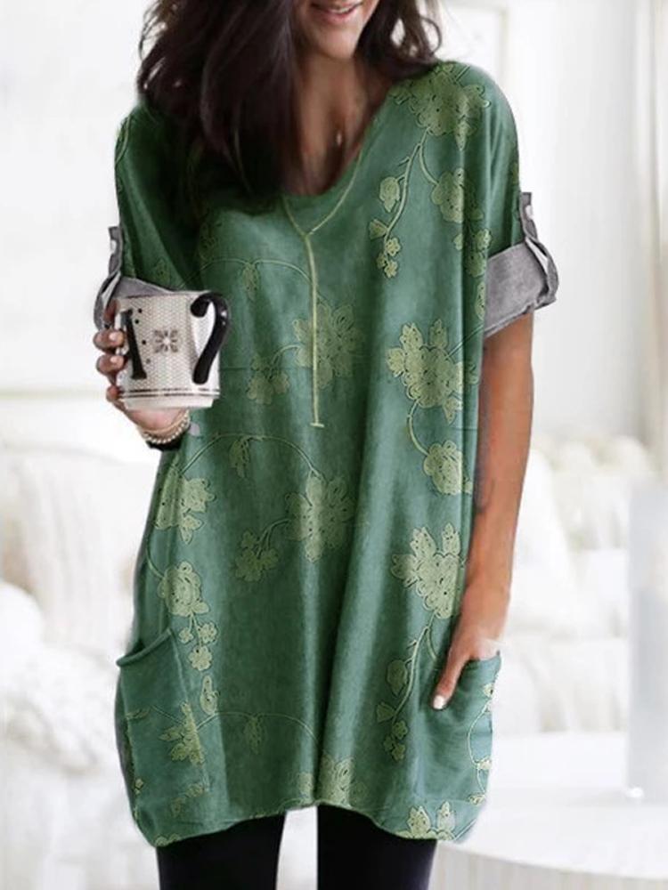 Temperament Printed V-Neck Loose Long Sleeve T-Shirt