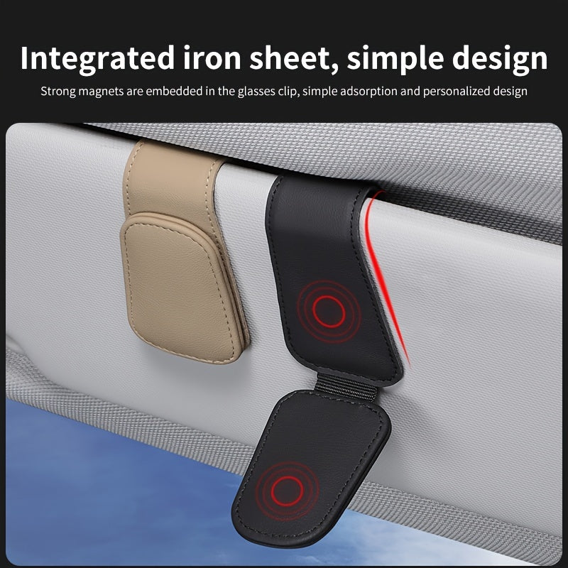 Car Visor Sunglass Holder, Magnetic PU Leather Glasses Eyeglass Hanger Clip For Car Sunglasses Holder And Ticket Card Clip For Car Visor Accessories