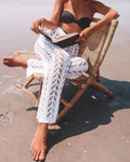 cotton crochet hollow out elastic waist beachside pants