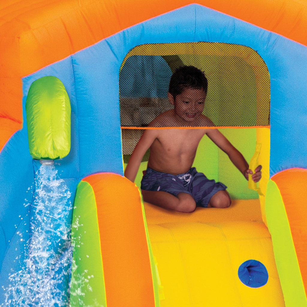 BANZAI Adventure Club Giant Inflatable Water Park Play Center - Two Water Slides &amp; Climbing Wall - Outdoor Summer Fun For Kids &amp; Families