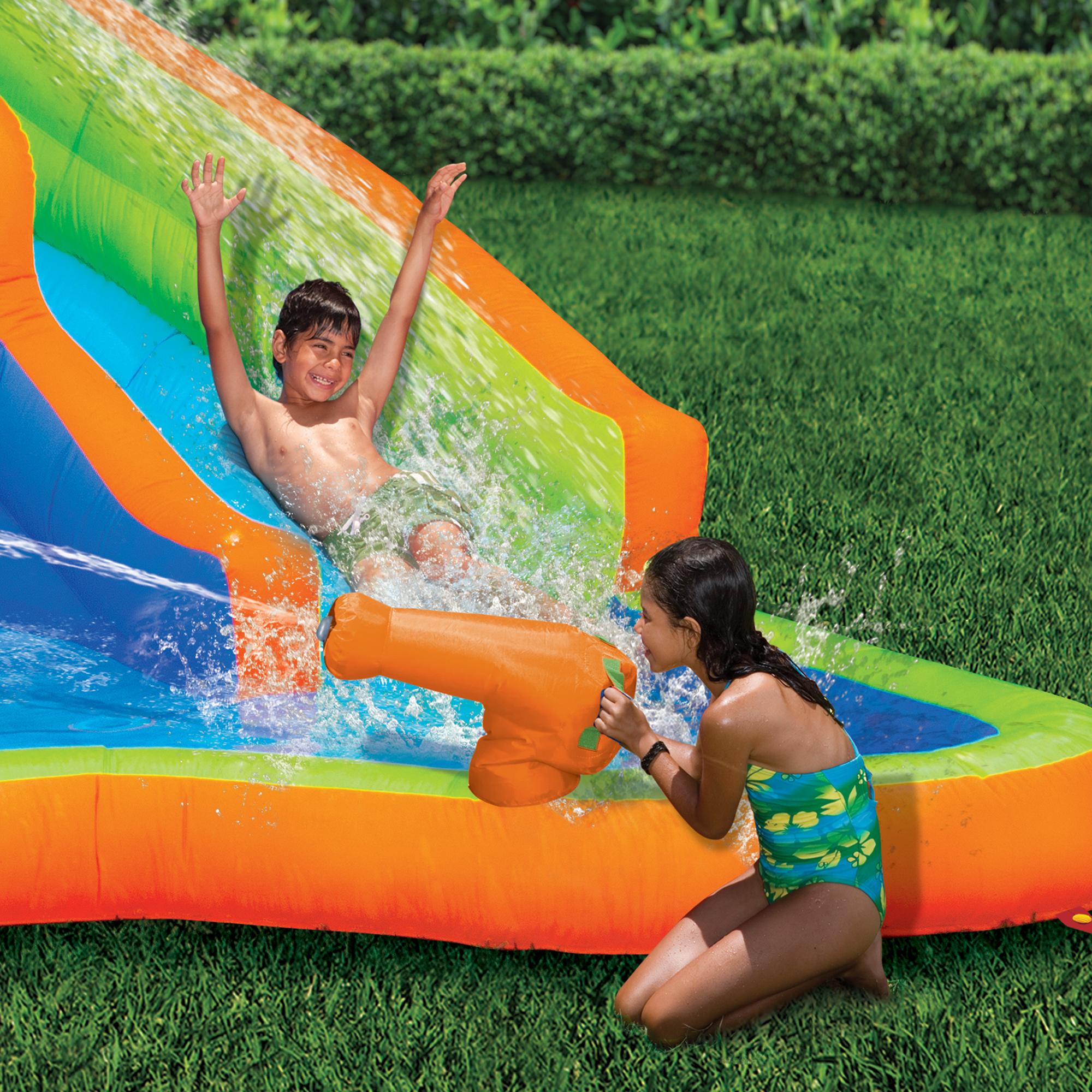 BANZAI Adventure Club Giant Inflatable Water Park Play Center - Two Water Slides &amp; Climbing Wall - Outdoor Summer Fun For Kids &amp; Families
