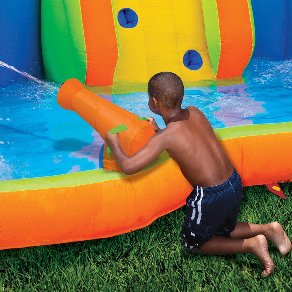 BANZAI Adventure Club Giant Inflatable Water Park Play Center - Two Water Slides &amp; Climbing Wall - Outdoor Summer Fun For Kids &amp; Families