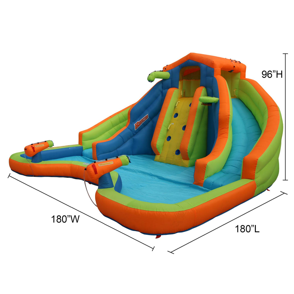 BANZAI Adventure Club Giant Inflatable Water Park Play Center - Two Water Slides &amp; Climbing Wall - Outdoor Summer Fun For Kids &amp; Families