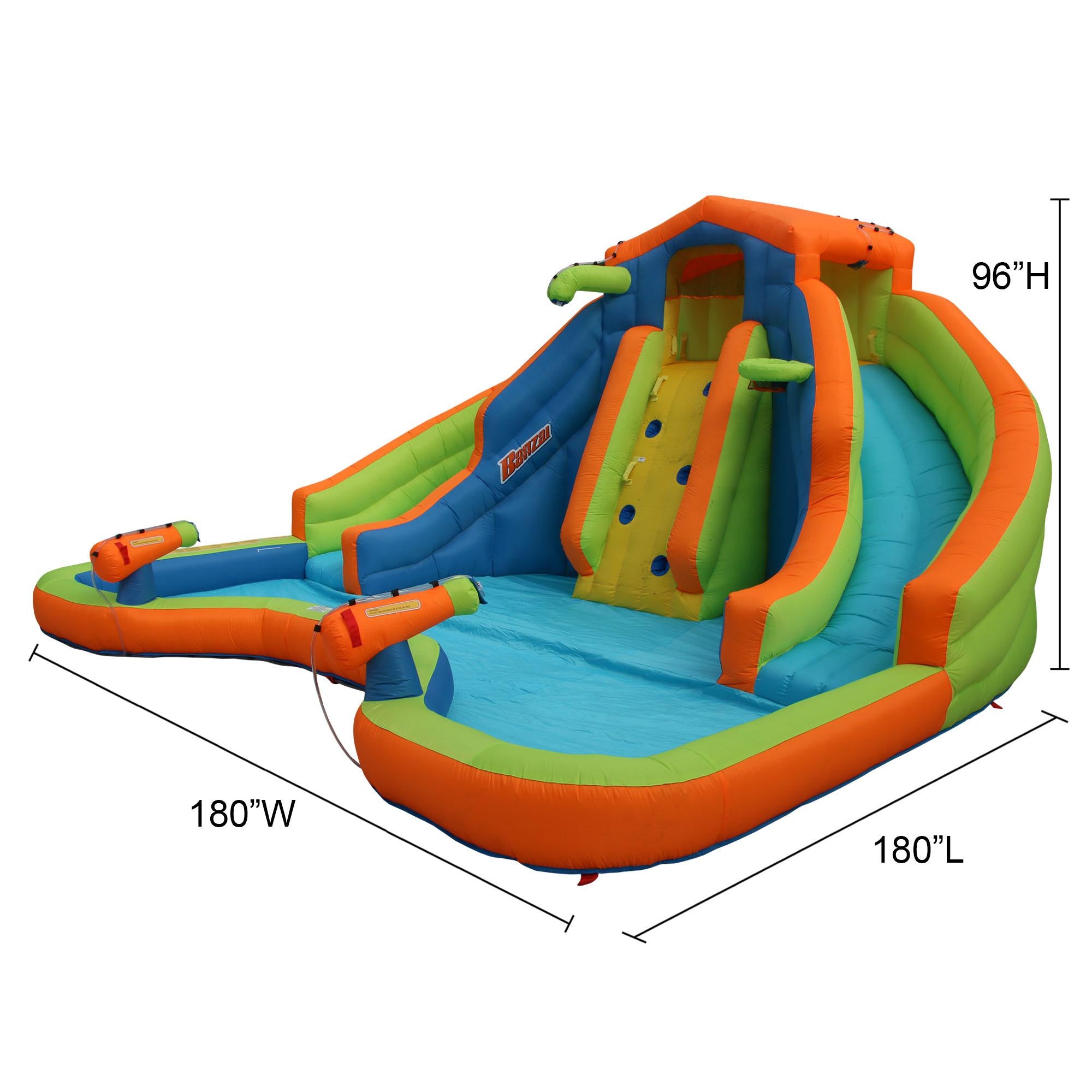 BANZAI Adventure Club Giant Inflatable Water Park Play Center - Two Water Slides &amp; Climbing Wall - Outdoor Summer Fun For Kids &amp; Families