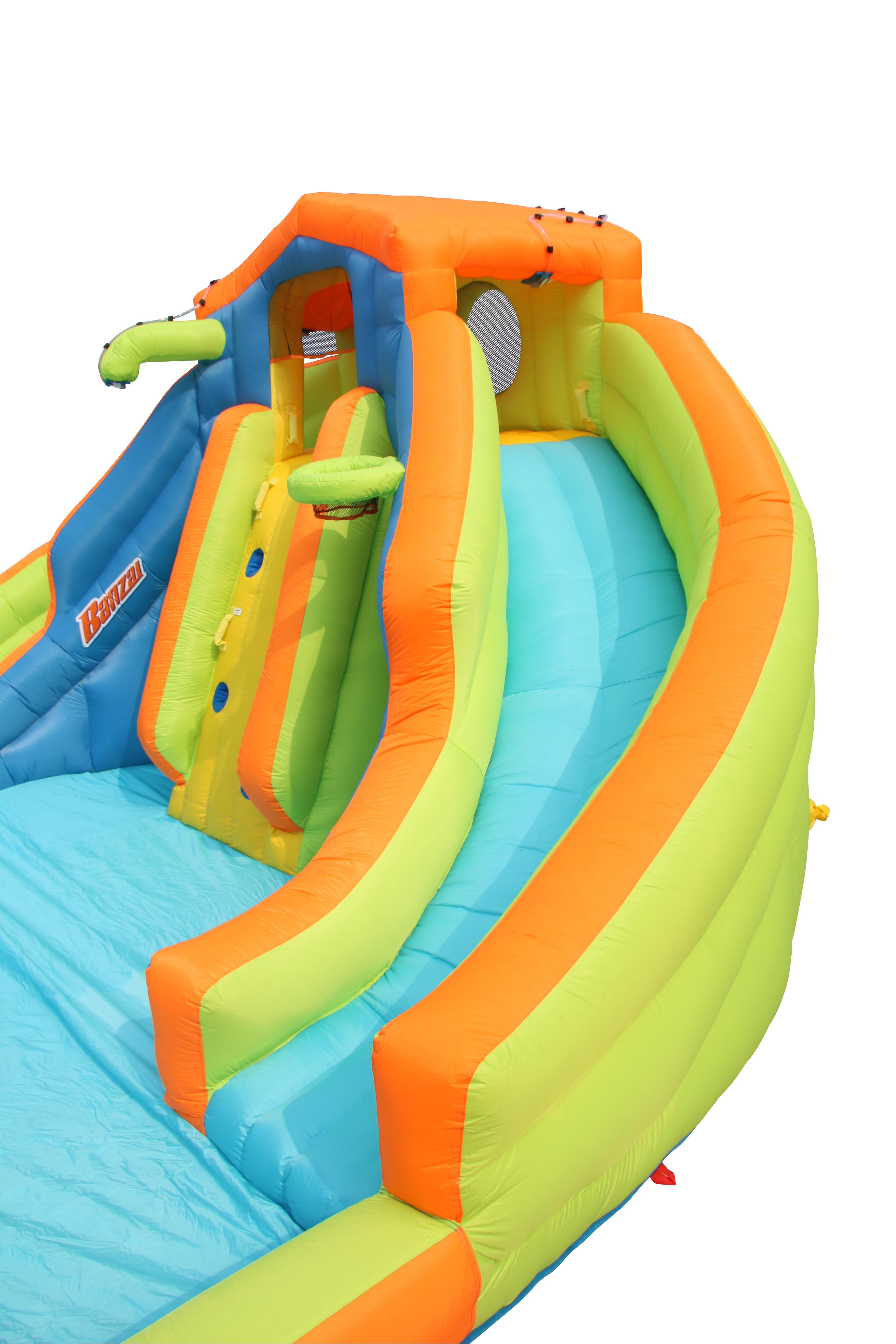 BANZAI Adventure Club Giant Inflatable Water Park Play Center - Two Water Slides &amp; Climbing Wall - Outdoor Summer Fun For Kids &amp; Families
