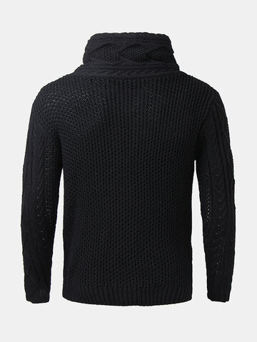 mens single breasted high neck cable knit warm casual cardigans