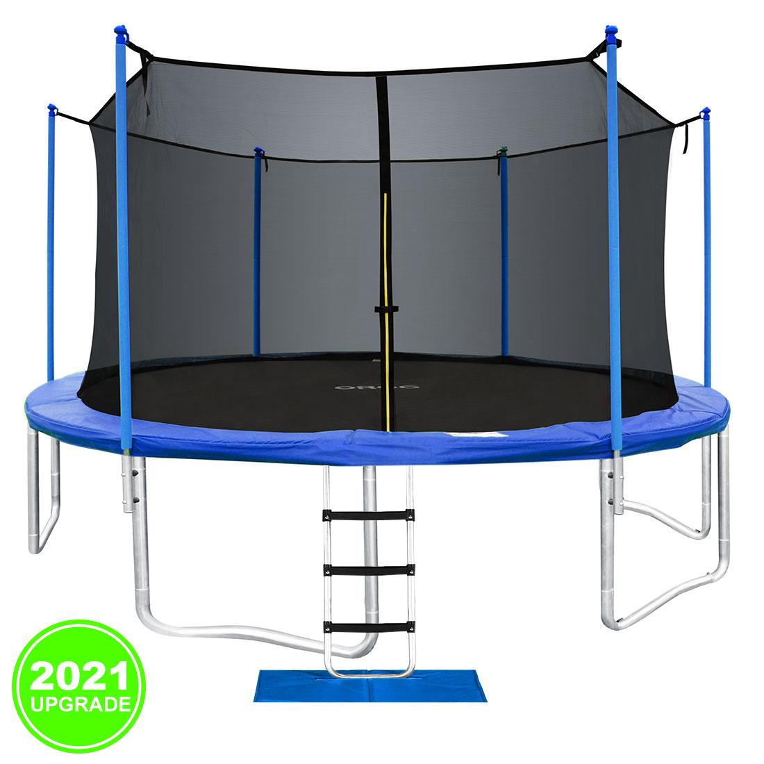 ORCC Upgrade 15 14 12 10 FT Trampoline with Safety Enclosure Net Wind Stakes Rain Cover Ladder,Outdoor Trampoline with TUV Certificated,Best Gift for Kids
