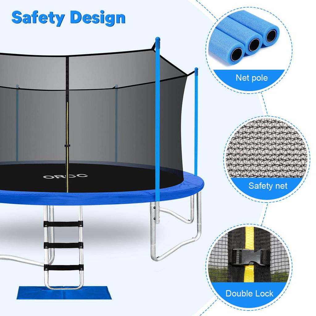 ORCC Upgrade 15 14 12 10 FT Trampoline with Safety Enclosure Net Wind Stakes Rain Cover Ladder,Outdoor Trampoline with TUV Certificated,Best Gift for Kids