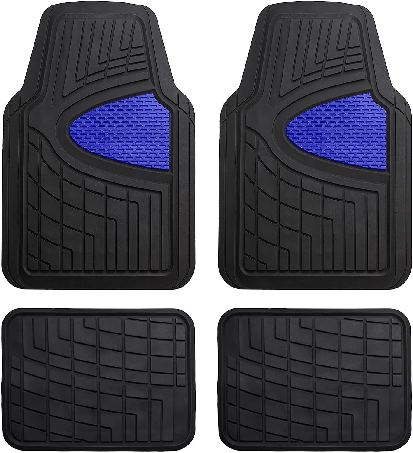 FH Group Automotive Floor Mats - Heavy-Duty Rubber Floor Mats for Cars, Universal Fit Full Set, Climaproof Floor Mats, Trimmable Floor Mats for Most Sedan, SUV, Truck Floor Mats Blue