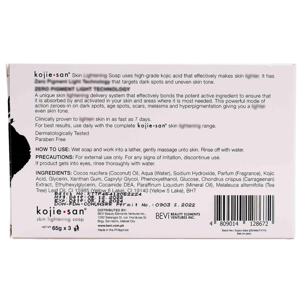 Kojie San Skin Brightening Soap - Original Kojic Acid Soap for Dark Spots, Hyperpigmentation, &amp; Scars with Coconut &amp; Tea Tree Oil - 65g x 3 Bars