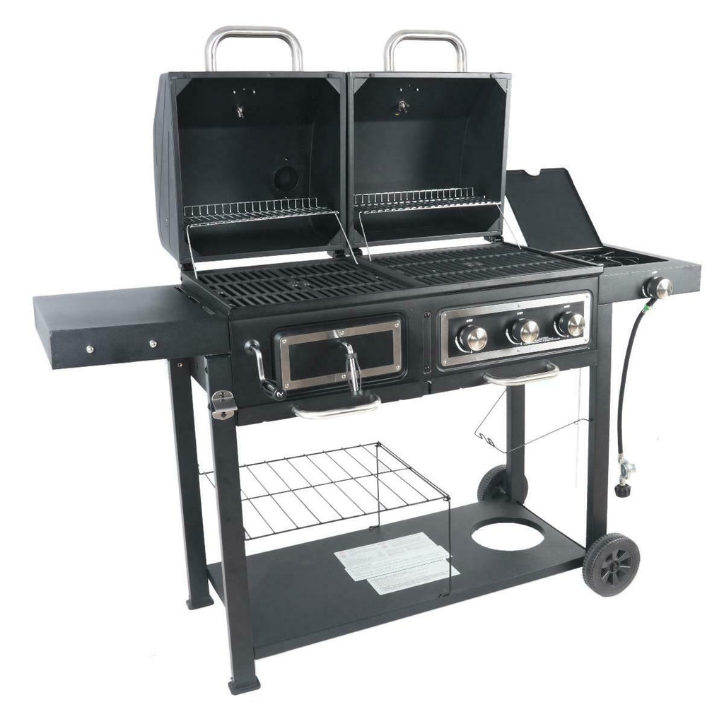 Heavy Duty Dual Fuel Gas Charcoal Combo Grill BBQ Barbecue Smoker Outdoor Cooker