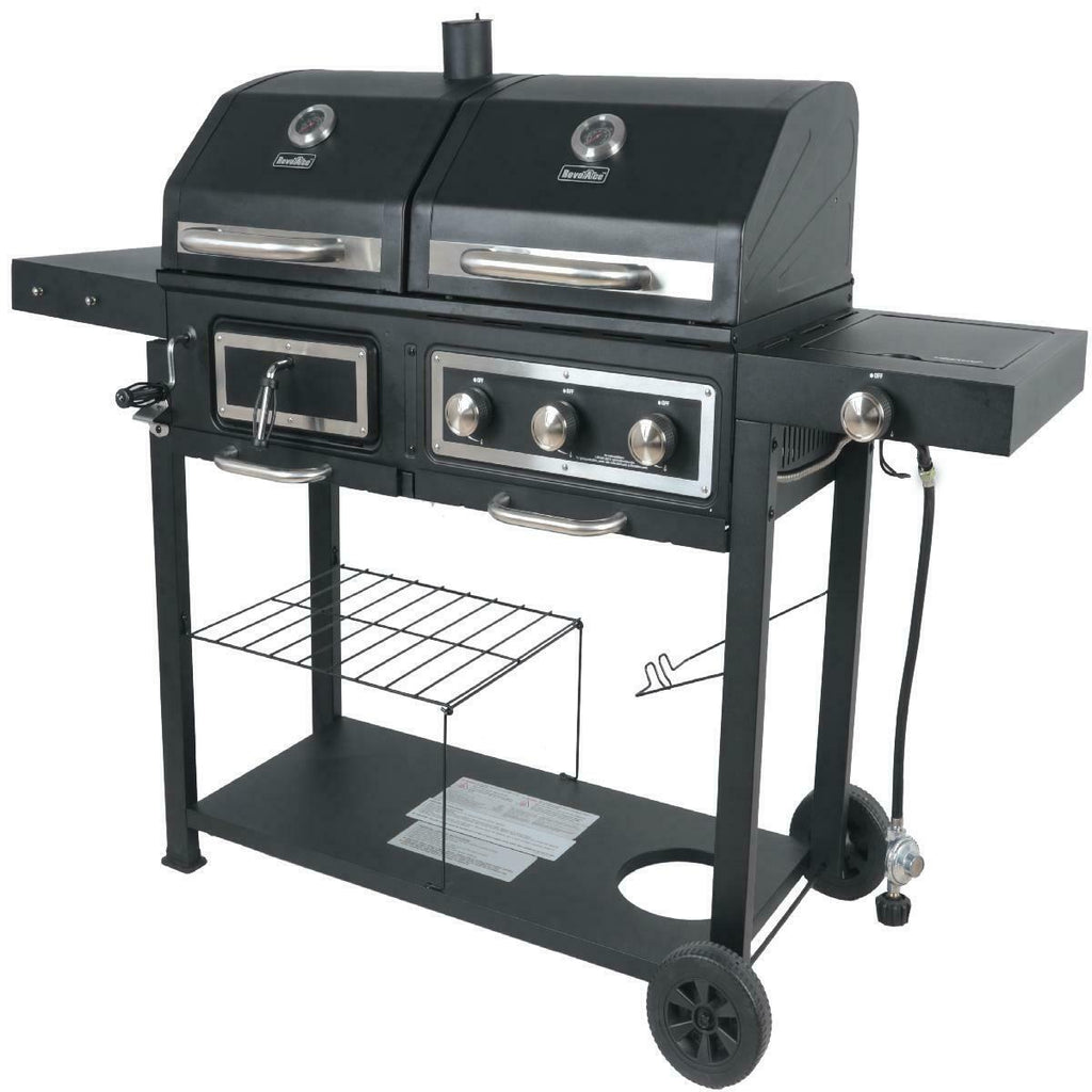 Heavy Duty Dual Fuel Gas Charcoal Combo Grill BBQ Barbecue Smoker Outdoor Cooker