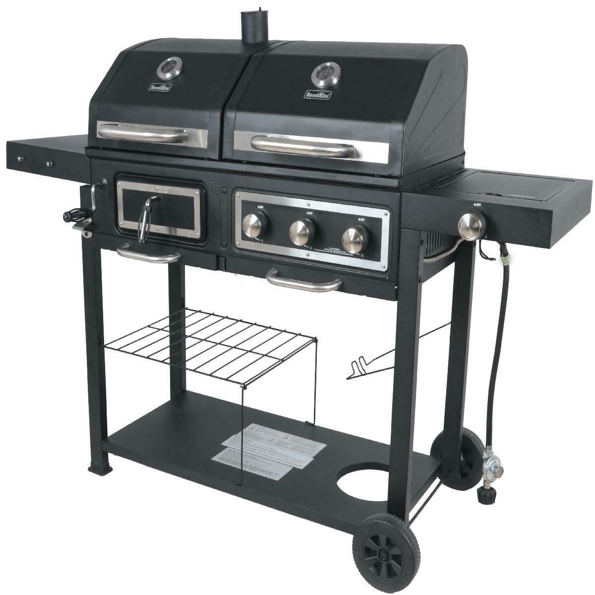 Heavy Duty Dual Fuel Gas Charcoal Combo Grill BBQ Barbecue Smoker Outdoor Cooker