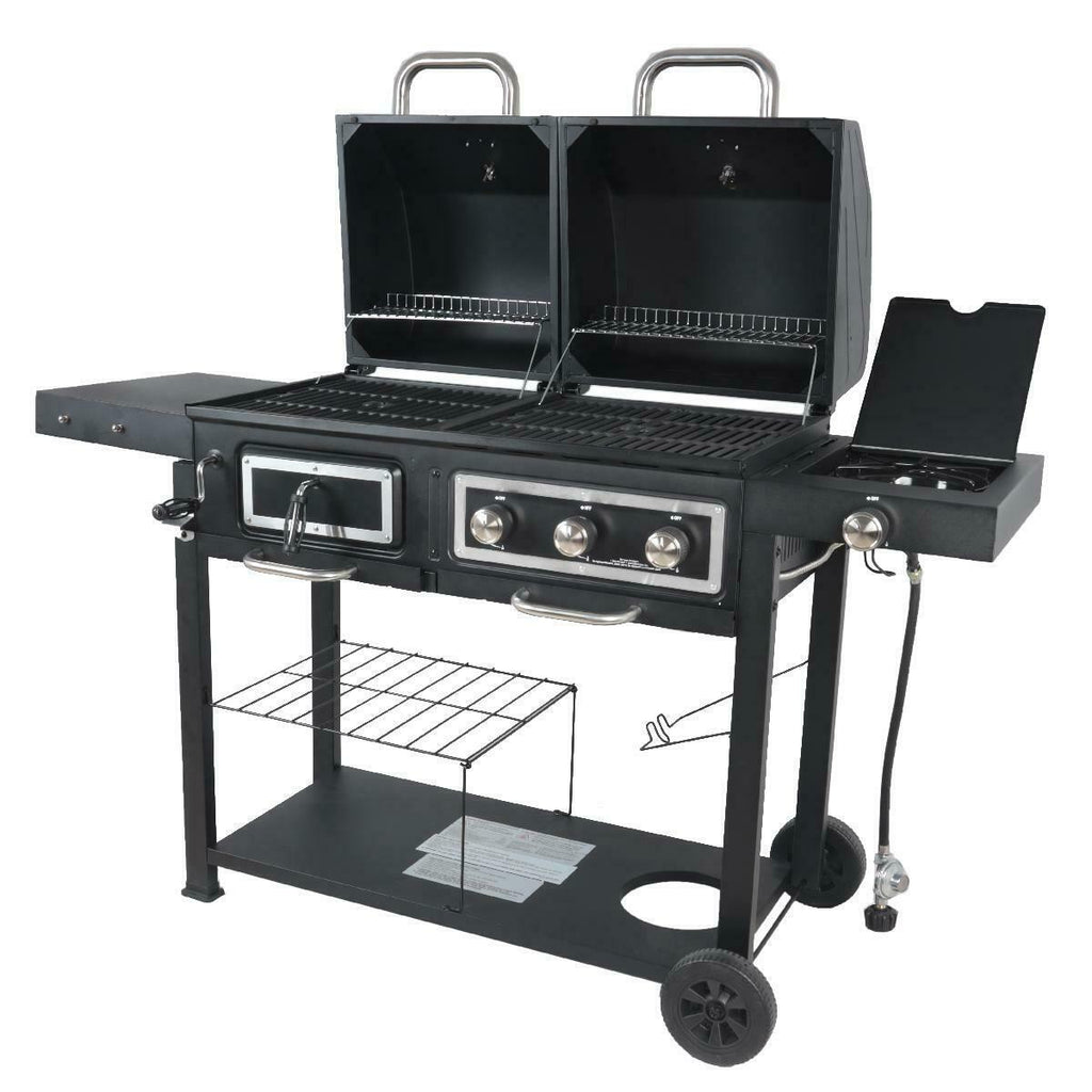 Heavy Duty Dual Fuel Gas Charcoal Combo Grill BBQ Barbecue Smoker Outdoor Cooker
