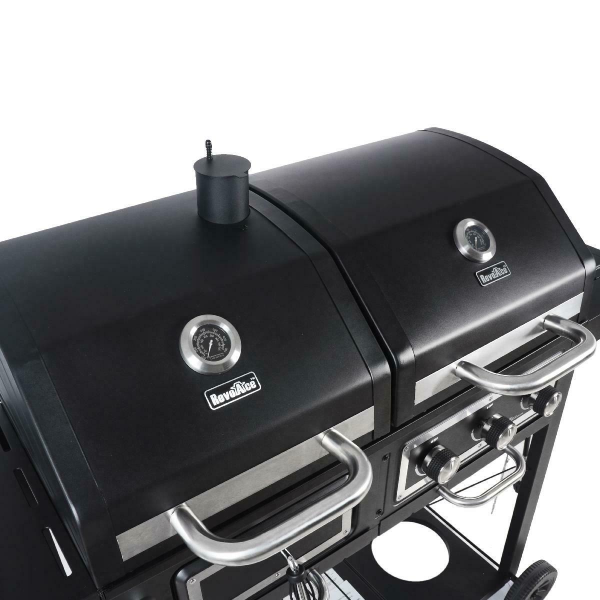 Heavy Duty Dual Fuel Gas Charcoal Combo Grill BBQ Barbecue Smoker Outdoor Cooker
