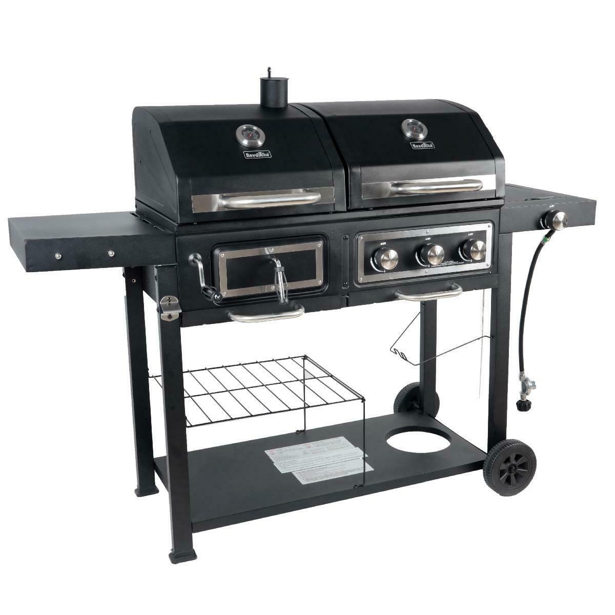 Heavy Duty Dual Fuel Gas Charcoal Combo Grill BBQ Barbecue Smoker Outdoor Cooker