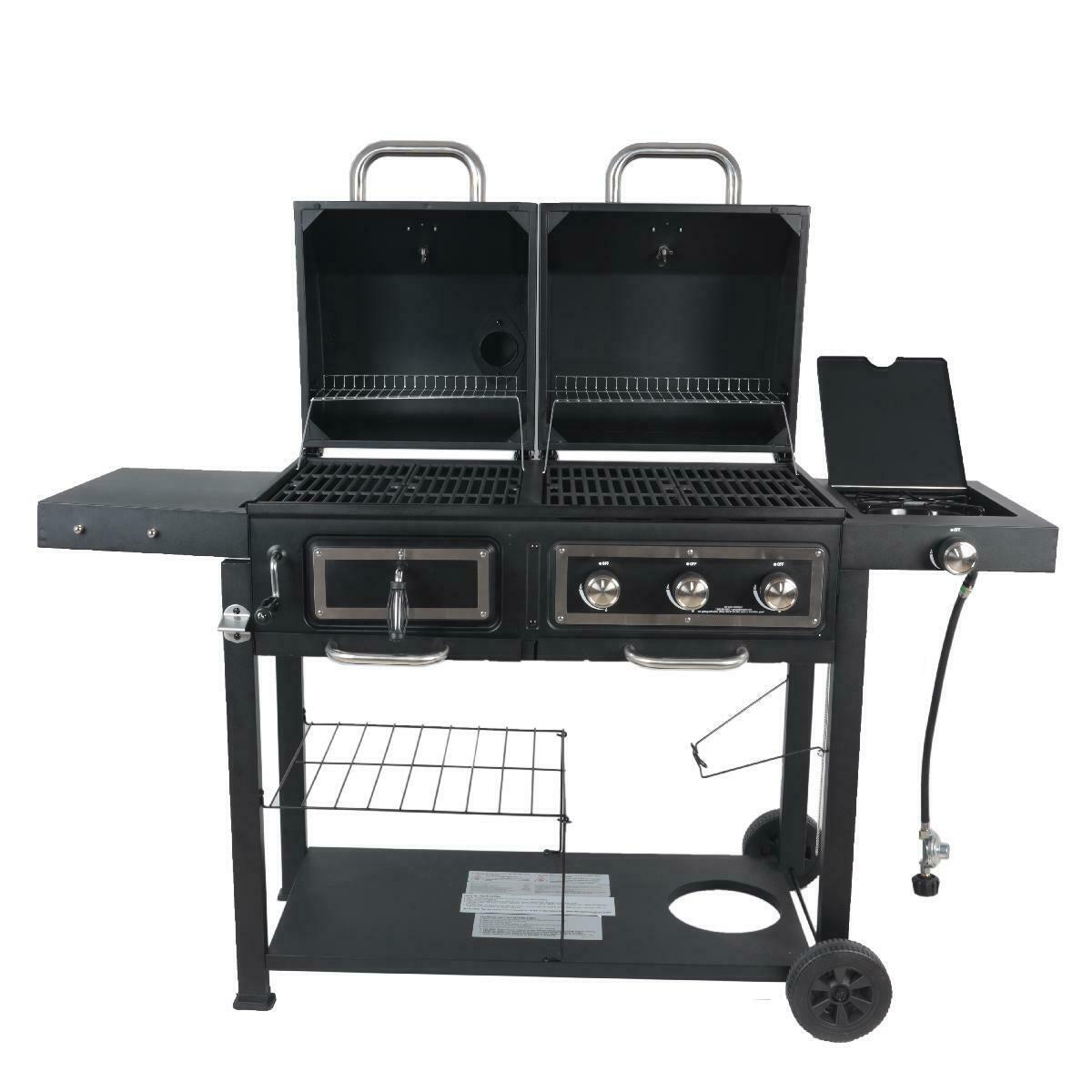 Heavy Duty Dual Fuel Gas Charcoal Combo Grill BBQ Barbecue Smoker Outdoor Cooker