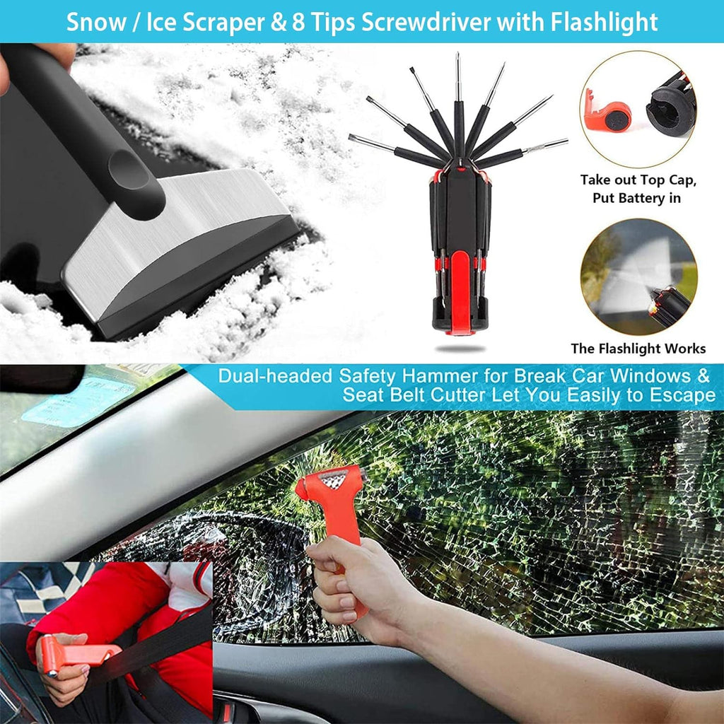 Emergency Car Kit,Roadside Safety Assistance Kit with Jumper Cable for Women Men Adult Girl Trip,Black Auto Truck Automotive Vehicle Road Side Emergency Bag with First Aid Kit Shovel for Driver Travel