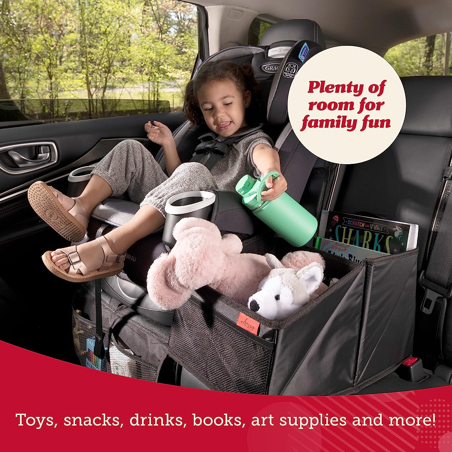 Lusso Gear Car Seat Organizer for Front or Backseat - Great for Adults &amp; Kids, Features 9 Storage Compartments for Toys, Magazines, Tissues, Maps, Books, Documents, Games &amp; More (Geometric)