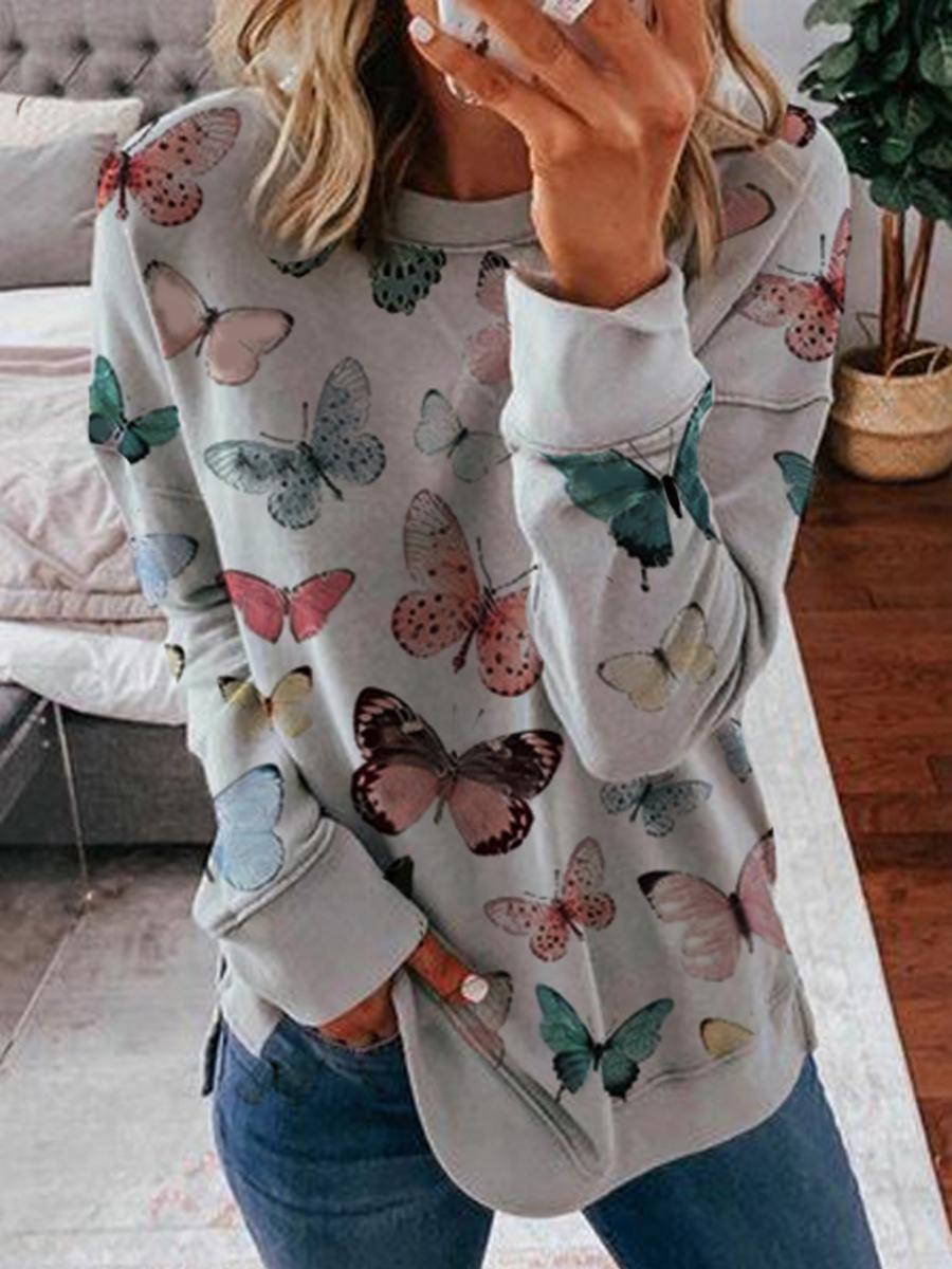 Women's Butterfly Print Long Sleeve Sweatshirt