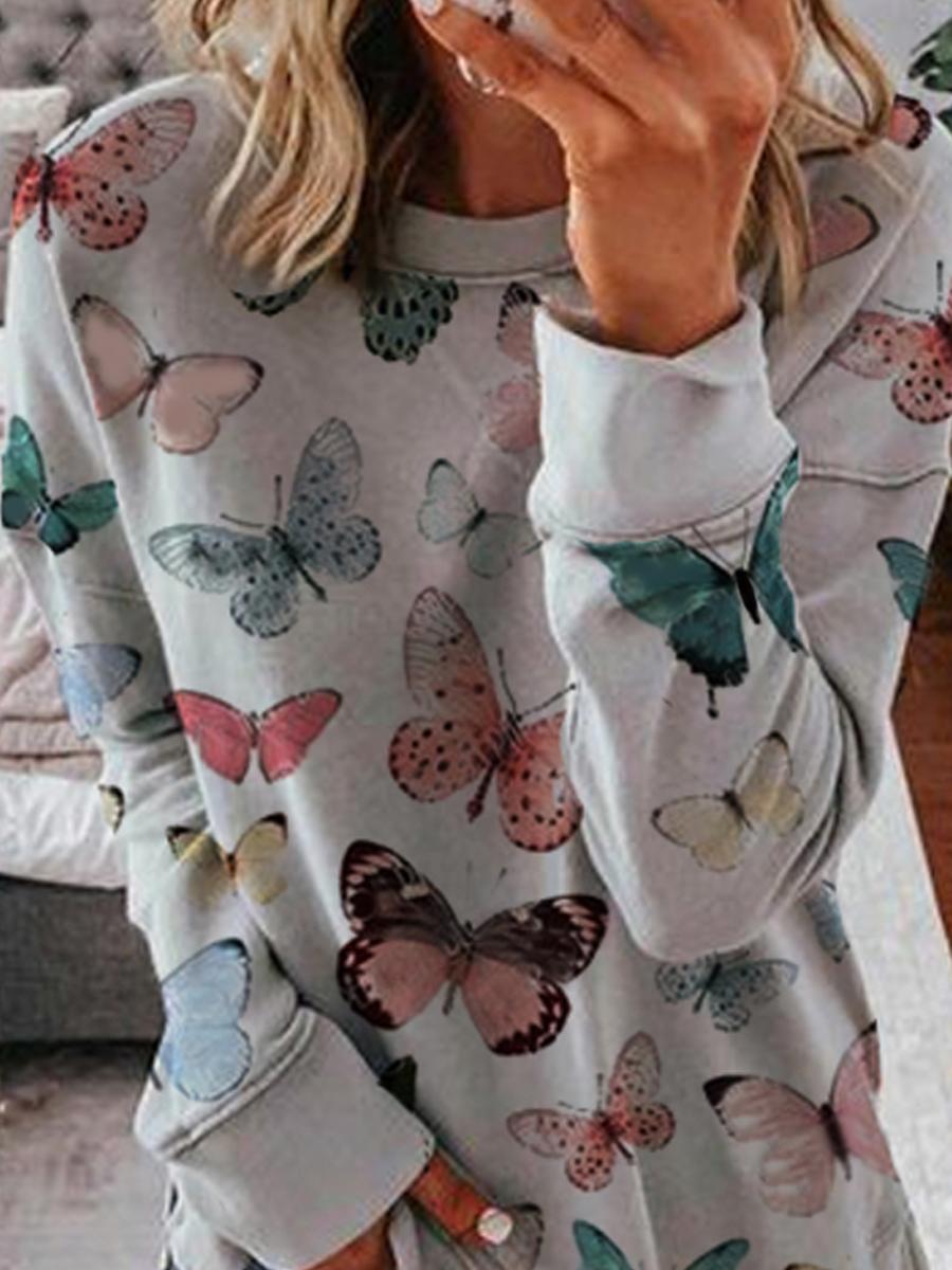 Women's Butterfly Print Long Sleeve Sweatshirt